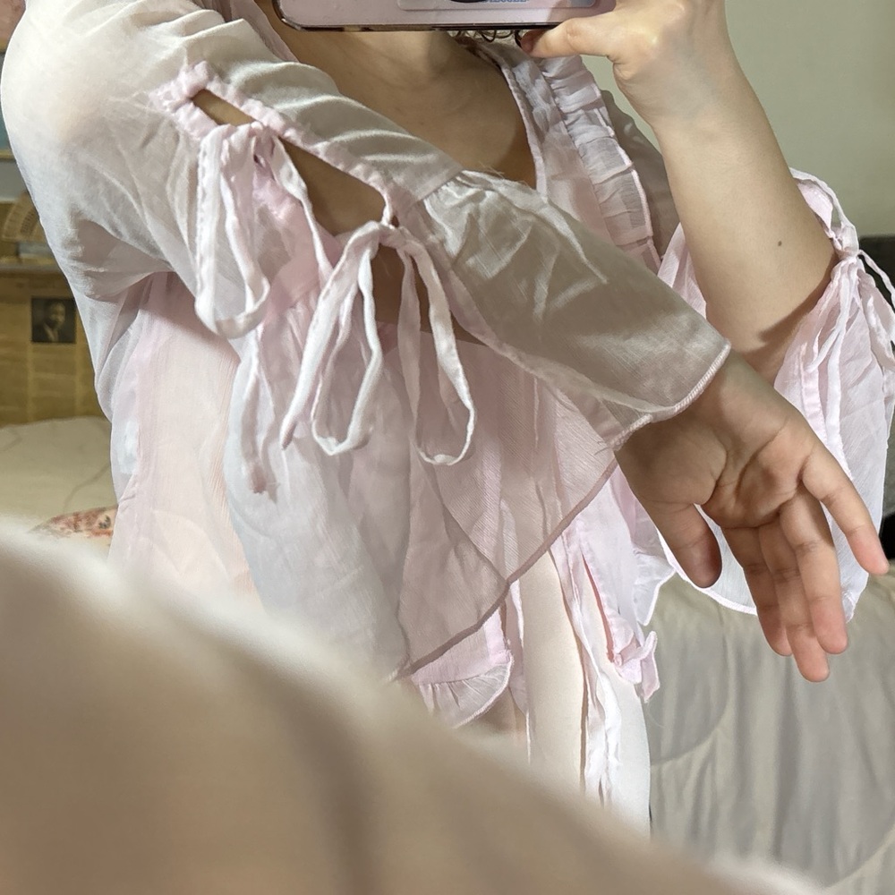 Indigo Light Pink Sheer Ruffle Robe - Picture 3 of 5